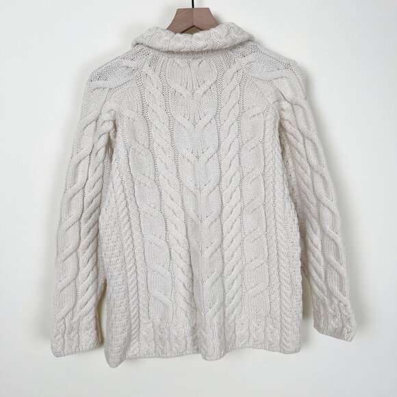 Aran Woollen Mills 100% Merino Wool Cable Knit Long Cardigan Sweater Jacket Coat - Picture 9 of 12